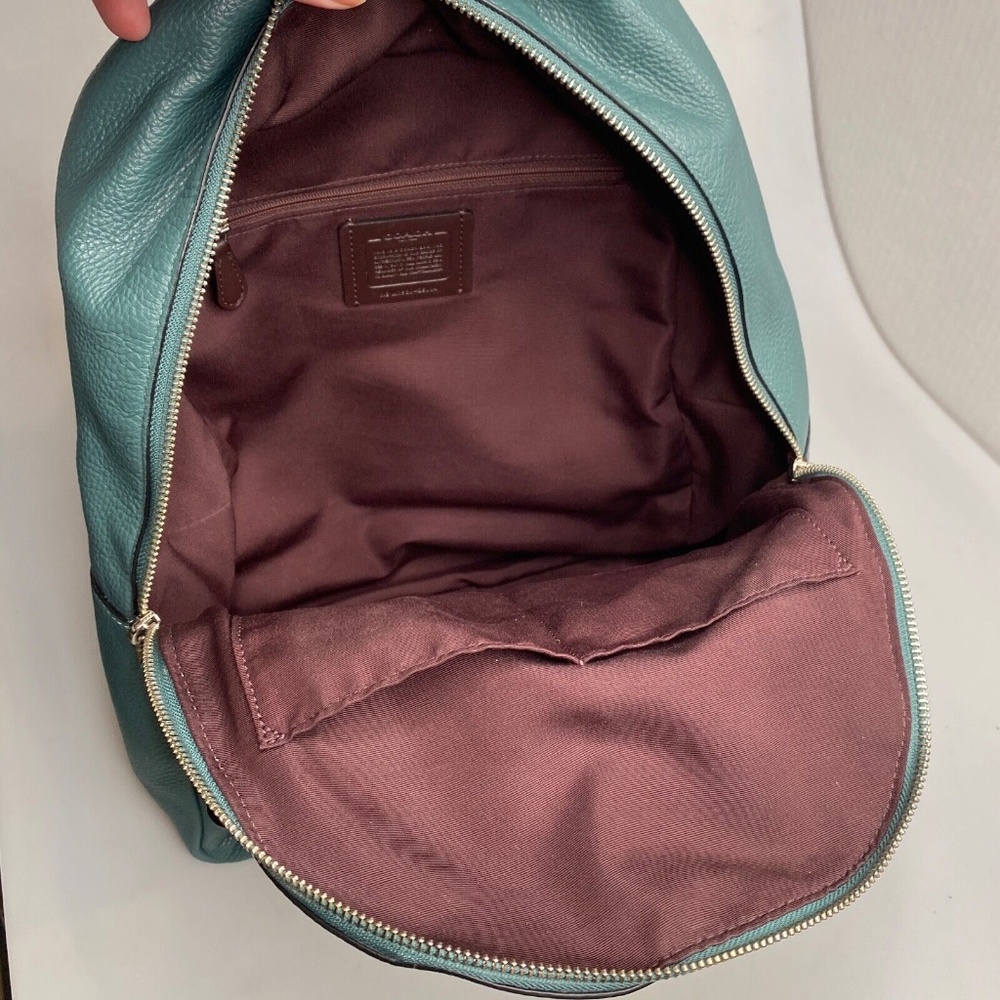 COACH Backpack Dark Turquoise Pebble Leather Silver Hardware (29004) EUC - Picture 4 of 16
